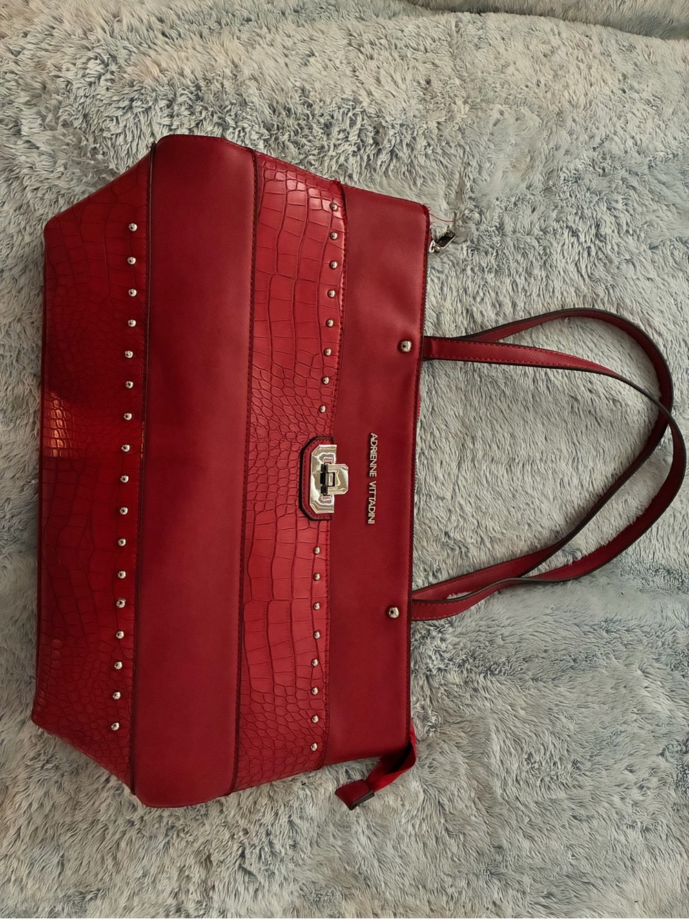 Adrienne Vittadini Red Croc-Embossed Studded Tote